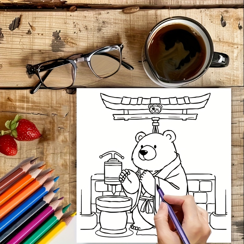 28 páginas de urso fofo no Jap - Adult Coloring Book Stress Relief avaliação e preço