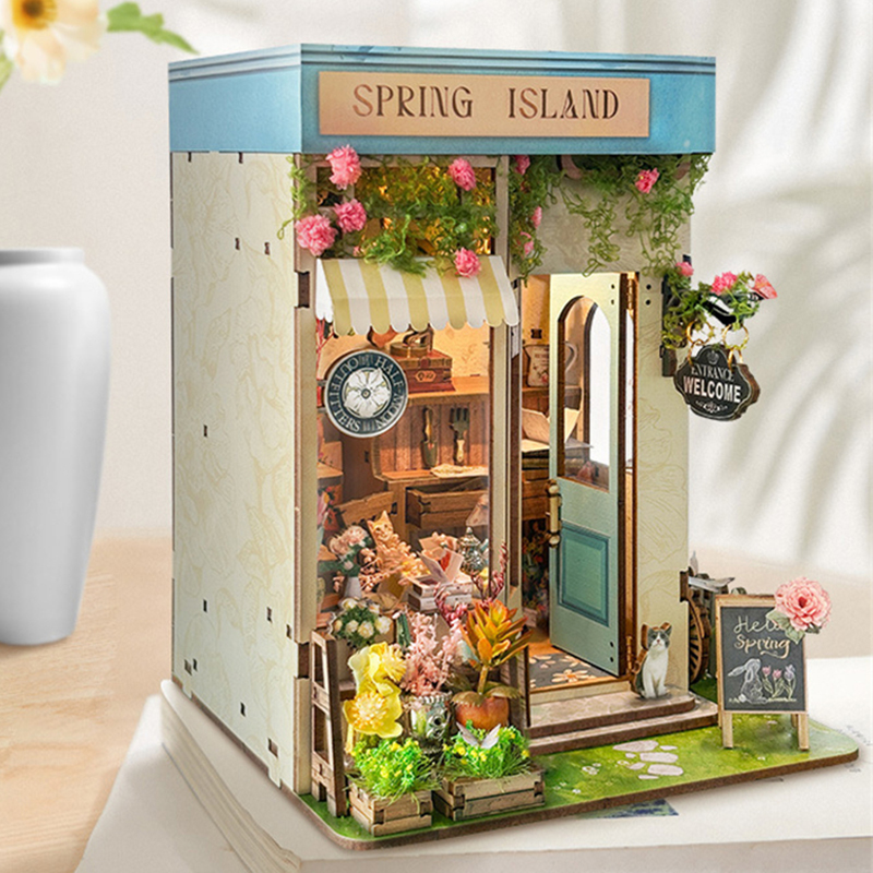 Diy de madeira primavera ilha  - Diy Wooden Book Nook Kit Shelf Insert avaliação e preço